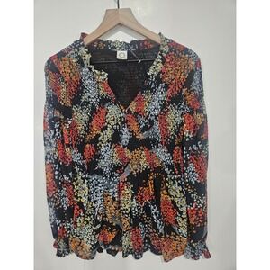 Anthropologie Akemi + Kin Adria Blouse L Floral Smocked Peplum Boho